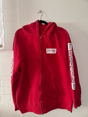Thrasher Bright Red Full-Zip Hoodie with Sleeve Graphics